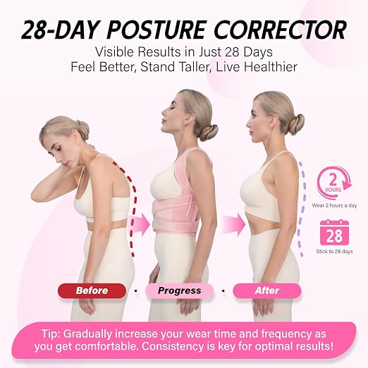 Back Brace Posture Corrector for Women & Men, Adjustable Full Back Support, Shoulder Straightener for Upper & Lower Back Pain Relief-Scoliosis, Hunchback, Waist Trainer (Large, Pink)