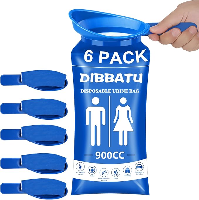 Disposable Urine Bag with Handle for Women/Men, 6/12PCS for Camping, Hiking | Female-friendly Curved Opening, Easier to Position,900ML Larger Capacity,Portable for Travel, Leak-proof Seal for Urine/Vomit