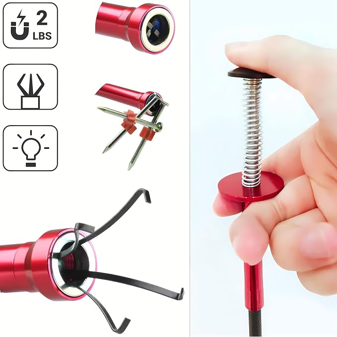 Flexible Magnetic Pickup Tool,Bendable Grabber Tool with 4 Claws & Strong Magnet – Flexible Claw Pick-Up Reacher for Narrow Spaces, Engine Bay, Sink, Drain, Jewelry, Keys, Metal Objects