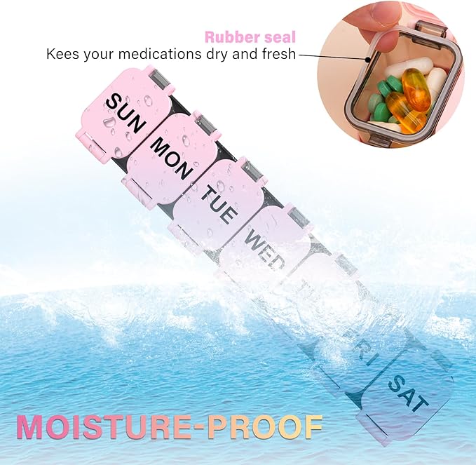 Extra Large Weekly Pill Organizer - XL Vitamin Holder with 7 Detachable Compartments, Portable Medicine Pill Organizer for Supplements, Daily Pill Case for Home and Travel,Pink