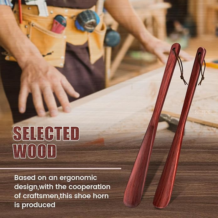 ZOMAKE Wooden Shoe Horn Long Handle for Men Women 15.7" 13.8" | Long Shoehorn Boot Horn for Seniors, Sturdy Wooden, Shoes Protection, No Bend Over, Easy Shoe Wear for Home Office Use