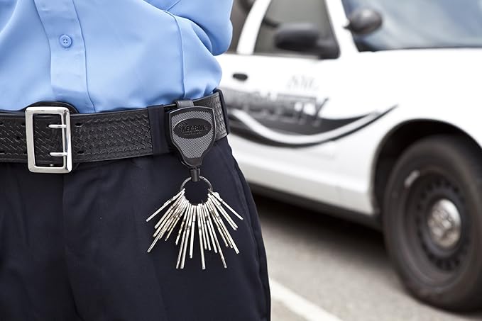 KEY-BAK SUPER48 Locking Retractable Keychain, Durable Polycarbonate Case, Leather Belt Loop, and Oversized Split Ring