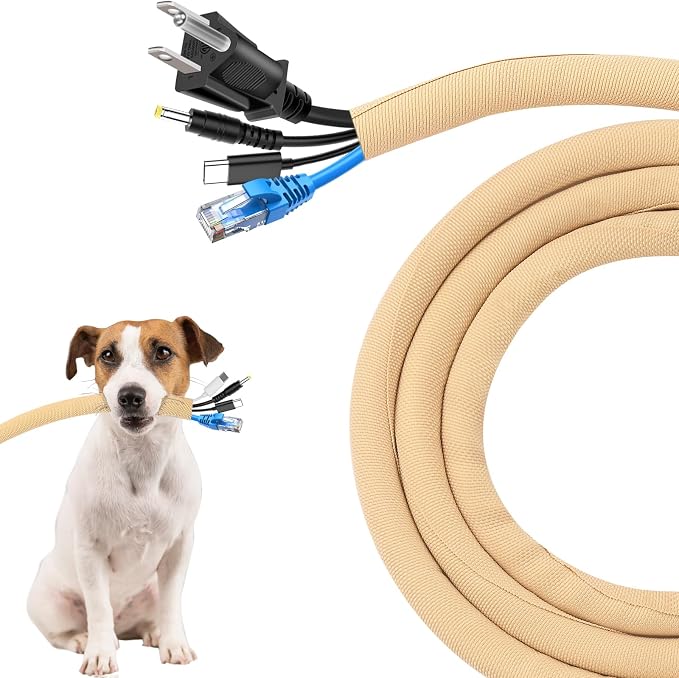 Secbolt Cord Protectors from Pets No Chew, 10ft - 1/2 inch Ultra Durable Cord Covers for Pets, Bite-Resistant Cable and Wire Protector for Cats, Dogs, Rabbits - Beige