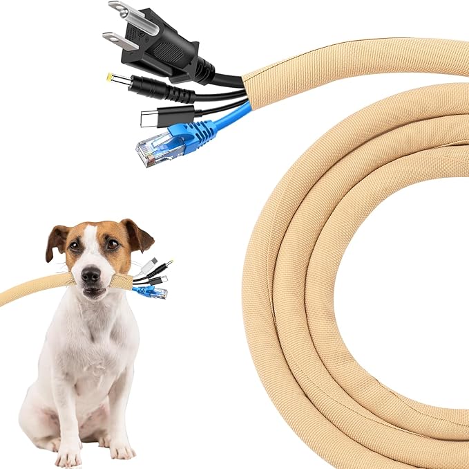 Secbolt Cord Protectors from Pets No Chew, 25ft - 1/2 inch Ultra Durable Cord Covers for Pets, Bite-Resistant Cable and Wire Protector for Cats, Dogs, Rabbits - Beige
