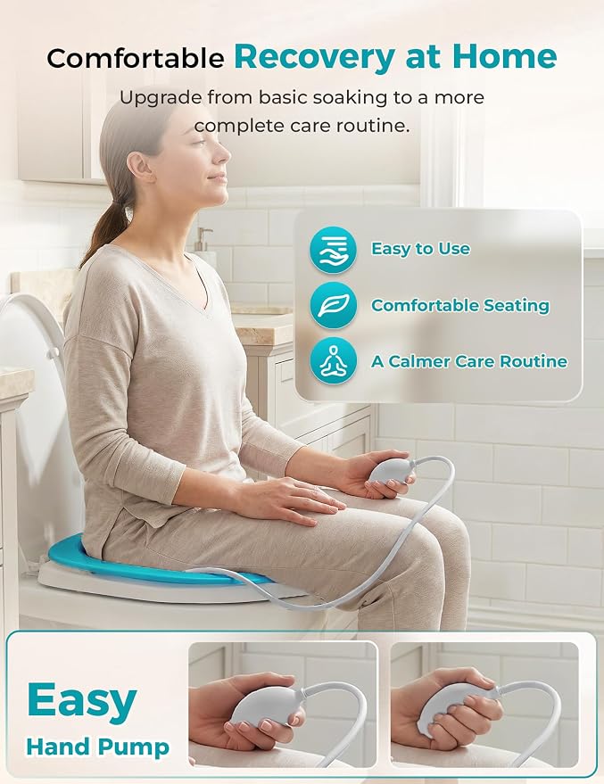 Pochik Sitz Bath for Toilet Seat Hemorrhoids and Postpartum Care, Yoni Steam Seat, Perineal Soaking, Collapsible, Flusher Hose, Drain Holes, Wider Seating Area - Navy