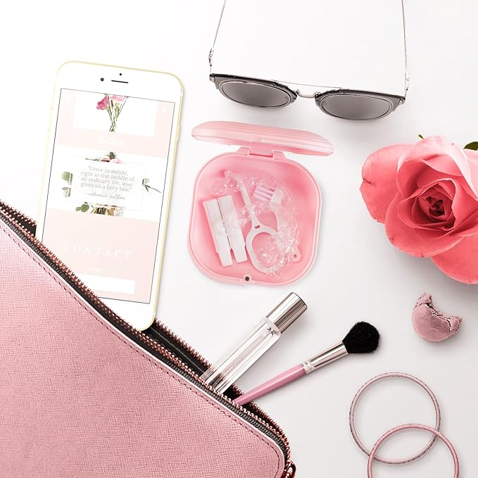 Retainer Case with Mirror and Vent Holes, Cute Retainer Holder Case Compatible with Invisalign, Aligner and Night Guard Case, Slim Retainer Case with Retainer Removal Tool, Chewies & Brush (Pink)