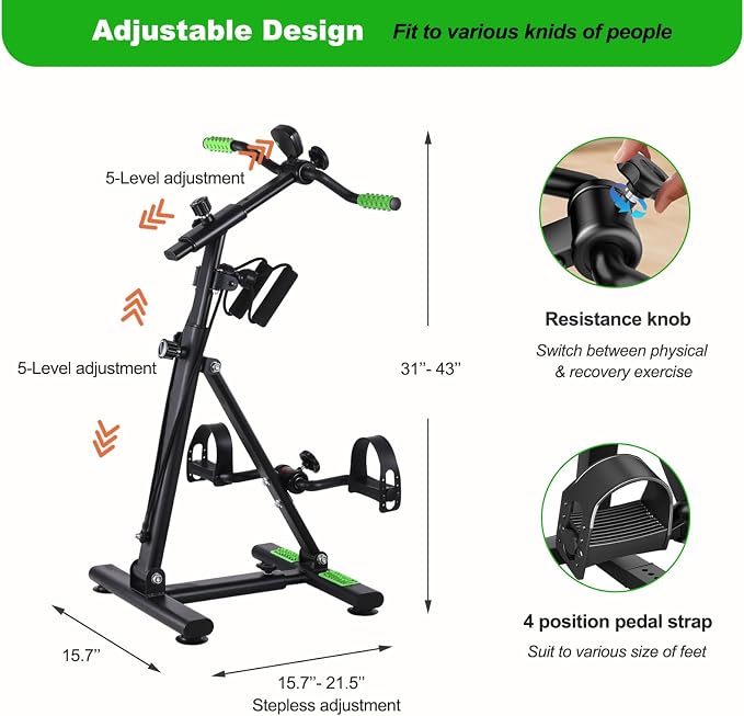 Pedal Exerciser Bike for Seniors, Arm Leg Hand and Knee Elderly Exercise Equipment, Sitting Home Exercise Machine for Total Body, Upper and Lower Limb Physical Therapy Trainer