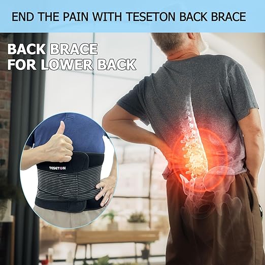 TESETON Back Support Belt for Women and Men, Back Brace Relieve Lower Back Pain, Lower Back Brace with 8 Reinforce Bones,Tummy Control 03 Black-M