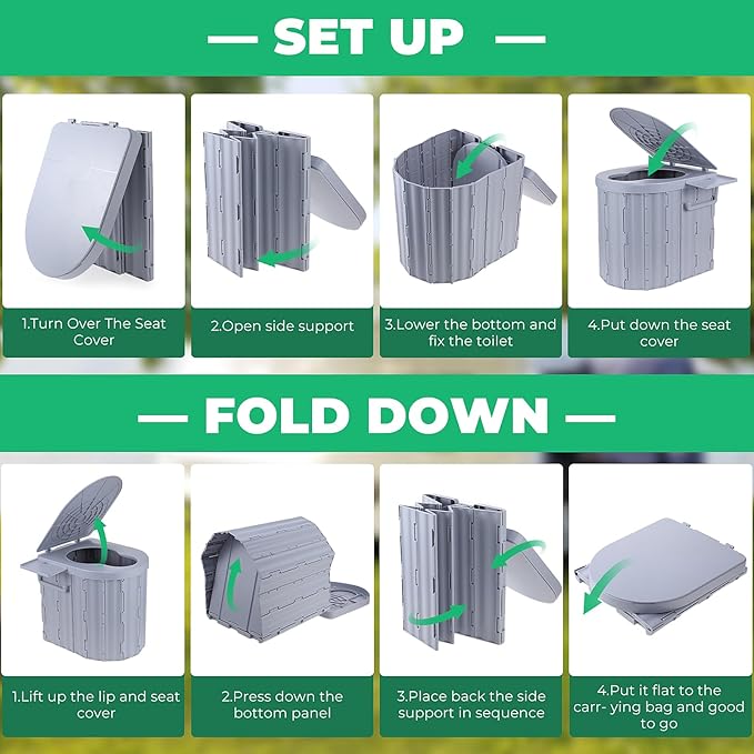 Sckee Camping Toilet, Portable Toilet for Adults, Portable Travel Folding Toilet with Lid and Paper Holder, Compact Potty for Car, Camp Toilet Portable Toilet for Camping, Hiking,Truck, RV, Beach