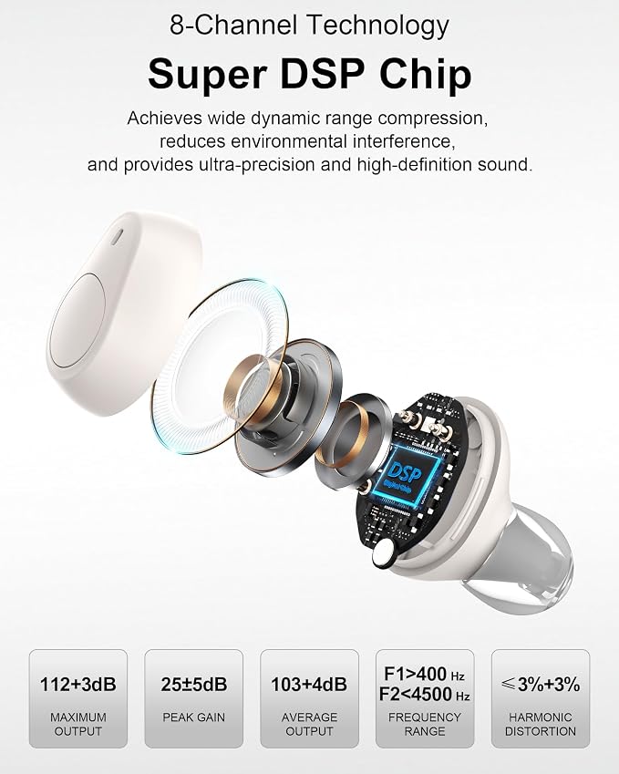 Rechargeable In-the-Ear OTC Hearing Aids for Adults Seniors, Smart Noise Cancellation, HD Sound, 3-Level Volume, 18-Hour Battery Life with Recharging Case, for Mild to Moderate Hearing Loss