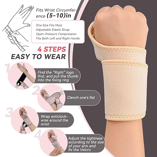 Wrist Support Brace for Carpal Tunnel 2 Pairs Right Left Hand, Wrist Wraps for Women Men, Adjustable Wrist Brace for Tendonitis, Arthritis, Pain Relief, Weightlifting, Sports, Day Night Support, Nude