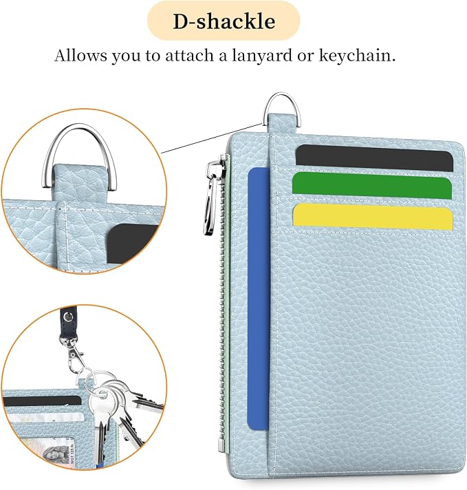 Hancynir Minimalist Slim Wallet Women Credit Card Holder, RFID Small Cute | Zipper Pocket Wallet, Thin Travel Coin Purse, Ladies Women Gifts, Key Chain Card Case, 6 Card Slots, ID Window, PU Leather