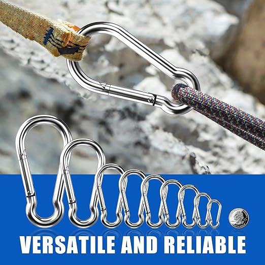 Small Carabiner Clip Hooks, 100pcs 2.36 inch Carabiners Heavy Duty, 304 Stainless Steel Spring Snap Hook Fits Camping Hiking, Metal Clips for Rope Chain Keys Rings