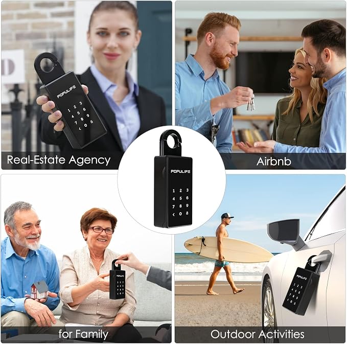 【Updated Version】 Populife Smart Key Lock Box for Outside, Wireless Lock Box for House Key, Hide a Key Outdoor, Electronic Digital Lockbox for Realtor Airbnb Smart Bluetooth Padlock, No WiFi Need