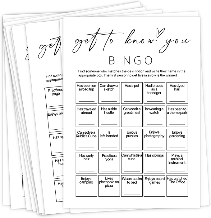 Team Building Games for Work Adults – Get to Know You Bingo Game, 25 Unique Human Bingo Cards 5x7 Inch, Ice Breaker & Office Games for Parties, Meetings & Events - A03