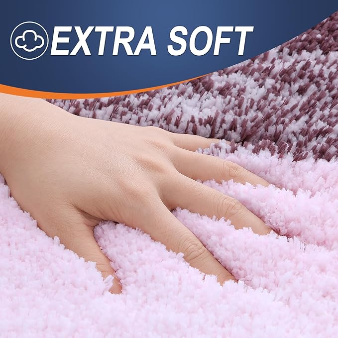 OLANLY Bathroom Rug Set 2 Piece, Soft Absorbent Microfiber Bath Mats and U-Shaped Contour Toilet Rug, Non-Slip, Machine Wash Dry, Plush Shaggy Bath Mats for Bathroom (30"x20"+U24 x20, Mauve)