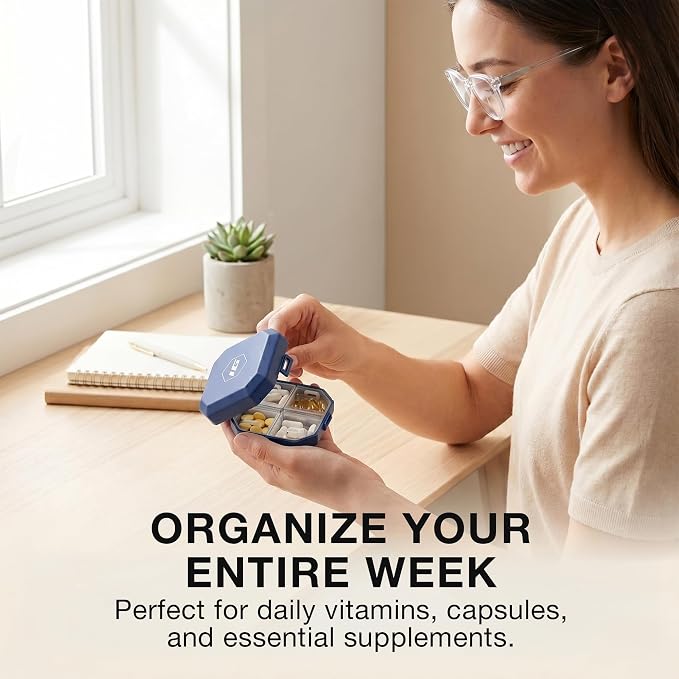 6-Compartment Travel Pill Organizer – Portable Daily Vitamin & Medicine Case, Compact & Durable Pill Box for Pocket, Purse, or Travel