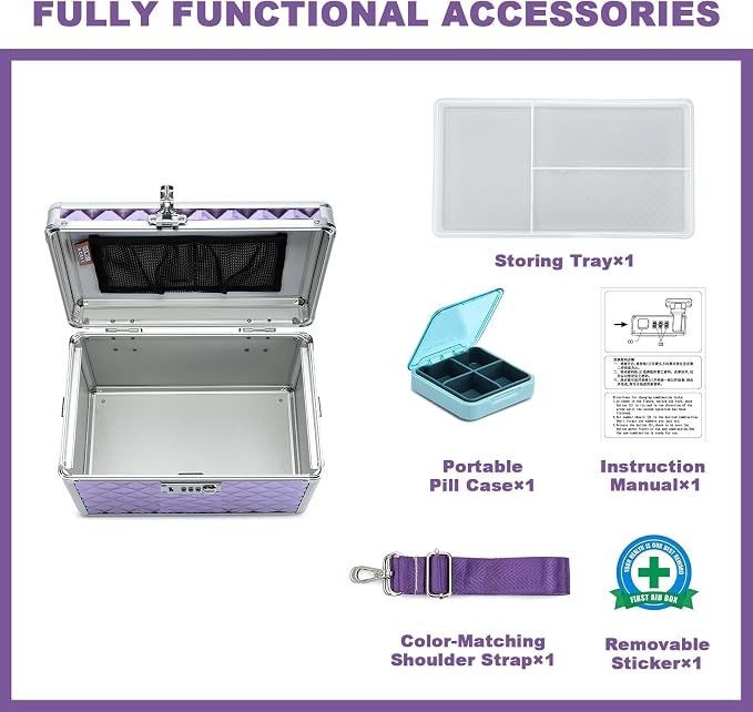 Storage Lock Box with Combination Lock, Lockable Medicine Storage Box, Empty First Aid Box, Security Lock Box, Multipurpose Locking Box for Home and Outdoor Use (Purple, Medium)