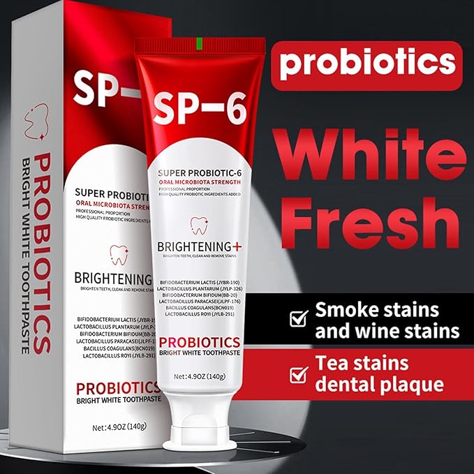 Sp-6 Super Probiotic Brightening Toothpaste, 6 Probiotics Formula for Gum Health,Strengthening Microbiota Oral Microbiota Strength for, Fluoride-Free, Fresh Mint Flavor, 4.9 OZ (Natural Mint-1PCS)