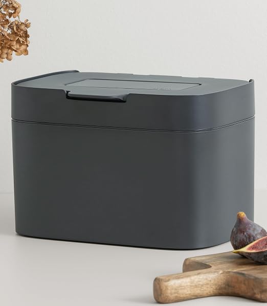 KAZAI. Compost Bin Kitchen 'Elin' | 1.2 GAL / 4.5L Countertop Compost Bin with Lid & Carbon Filter | Odor-Free, Dishwasher Safe, with Inner Bucket | Small Indoor Kitchen Composter | Graphite-Black