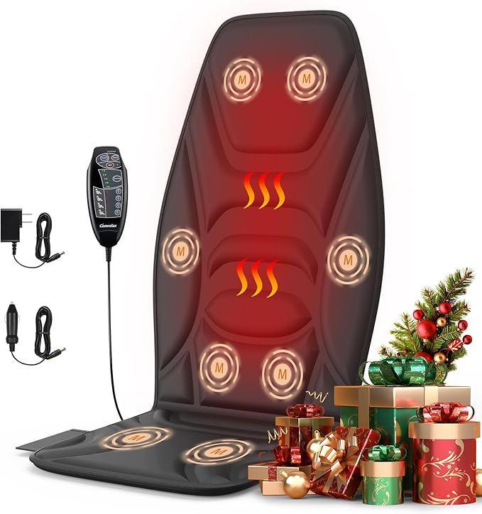 Portable Back Massager with Heat & Vibration - Deep Tissue Pain Relief for Shoulder, Back, Lower Back and Thighs - Office Chair Massage Pad, Ideal Gift for Men and Women