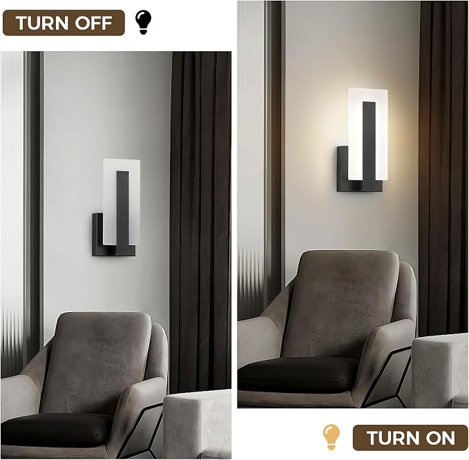 Joosenhouse Modern Black Wall Sconces Set of 2, ETL Certified, 5 CCT Selectable and 10%-100% Dimmable Indoor Hardwired Wall Lighting for Bedroom, Bathroom, Hallway, Living Room
