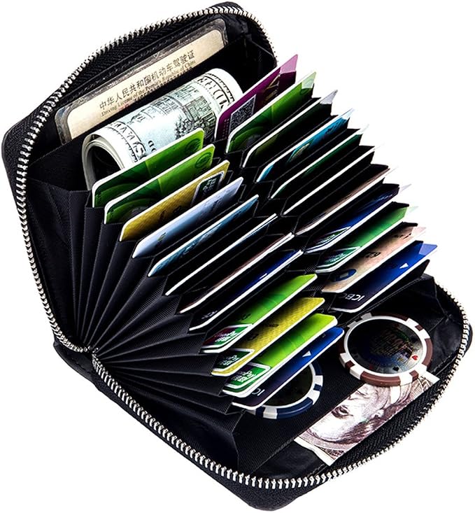 RFID Blocking 24 Slot Credit Card Holder Wallet Real Leather Multi Card Organizer Wallet with Zipper
