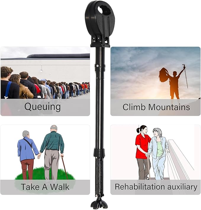 Walking Cane with Seat 34"-37" Adjustable Walking Stick Holds 550lbs Folding Chair Seat Portable Lightweight Aluminum Mobility Aid with Carry Bag for Elderly Handicap Waiting/Queuing/Fishing