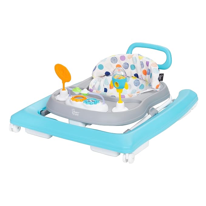 Smart Steps Trend Plus 2-in-1 Activity Walker with Deluxe Removable Toys, Walk-Behind Bar, Adjustable Height and Flat Fold Frame for Storage, Ages 6 Months +, Orbits White