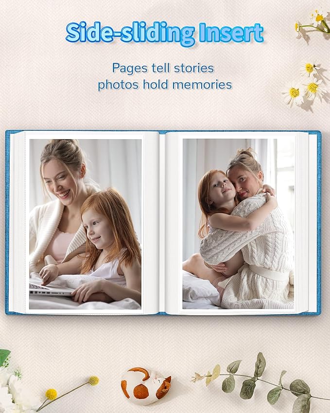 Artfeel Photo Album 4x6 with 100 Pockets,Slip-in Picture Albums,Linen Cover Memory Book with Front Window,White Page Vertical Photo Book for Wedding,Family,Anniversare,Baby,Vacation