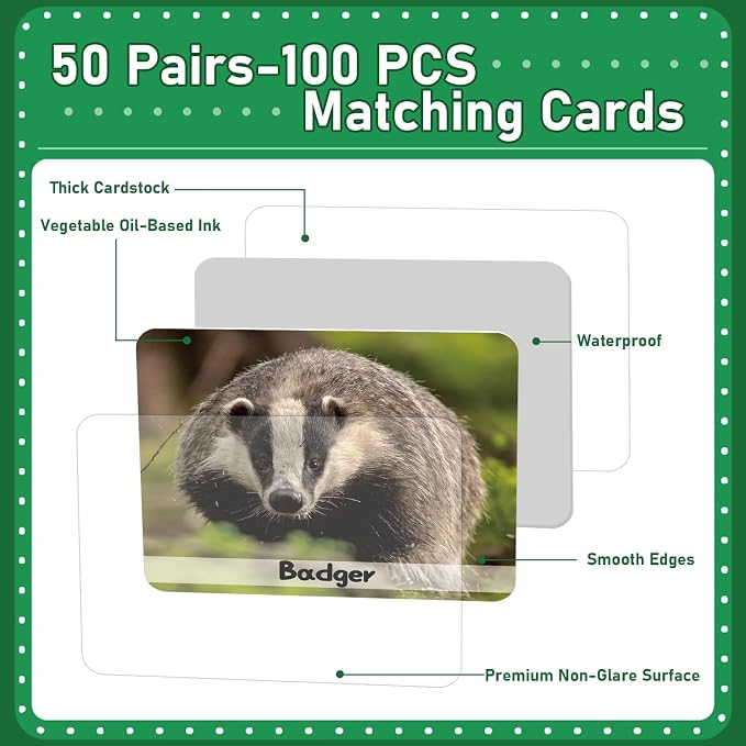 gisgfim 100 PCS Memory Matching Game Wild Animals Concentration Memory Card Matching Games