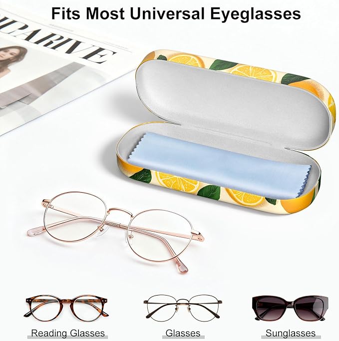 Hard Shell Leather Sunglasses Case,Classic Fashionable Cute Large Glasses Case for Women Men,Sunglass Eyeglasses