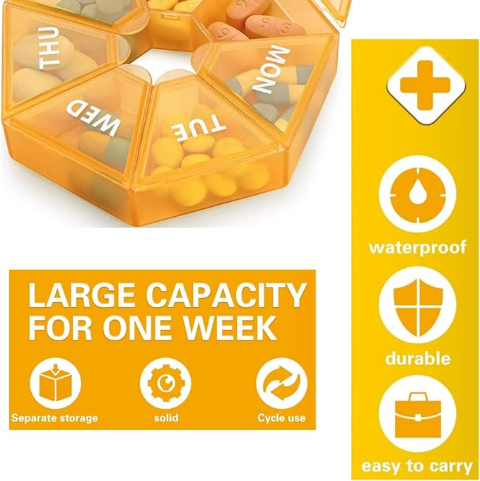 Weekly Pill Organizer, 2 Pack Box, BPA Free Medicine Case, Medicine Pills Box for Supplements, Medication, Vitamins and Fish Oils, Daily Travel Pill Box 7 Day. ﻿