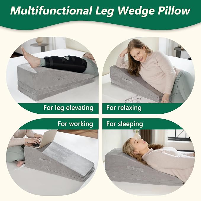 Wedge Pillow for Sleeping, Bed Wedge Pillow for After Surgery 3-Height Memory Foam Leg Elevation Pillow for Swelling Back Pain Relief Sciatica Knee Ankle Pain Bed Support Legs L 29"