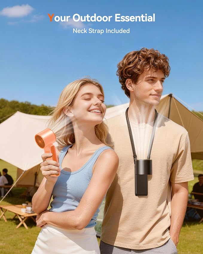 Portable Handheld Turbo Fan, 199 Gear Speed, 24 Hs Cooling Time, 5500mAh Rechargeable Mini Personal Hand Fan, Foldable Design, Travel Essentials, Beach Vacation, Gifts for Women, Men,Orange