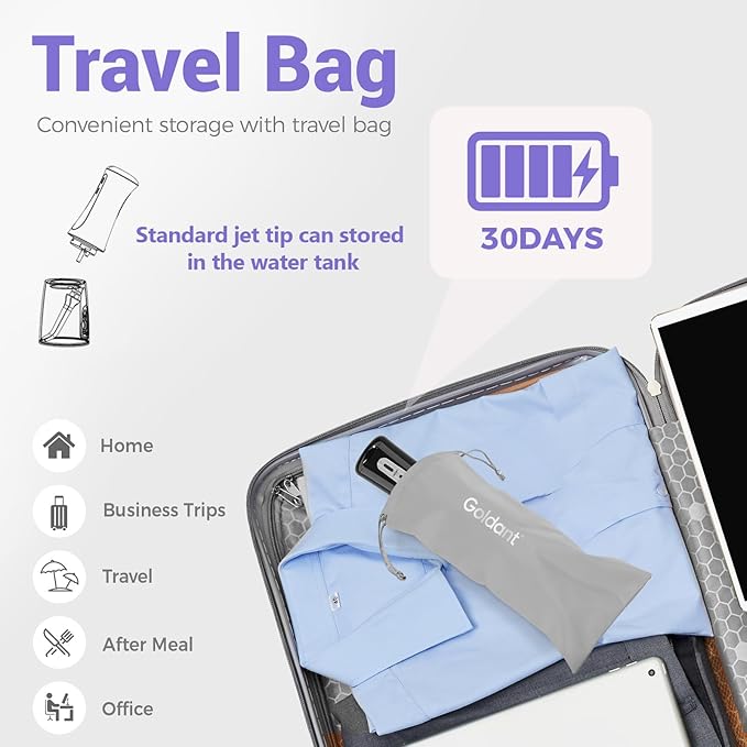 350ML Water Dental Flosser Teeth Pick with Travel Bag, 5 Modes Portable Cordless Oral Irrigator Cleaner, Electric Rechargeable IPX7 Waterproof for Home Travel Teeth Cleaning flossing(Black)