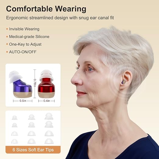 Hearing Aids for Seniors, Rechargeable OTC Hearing Aid with 16-Channel Digital Chips, Intelligent Noise Cancellation, Invisible In-Ear Fit & 7-Day Battery Life