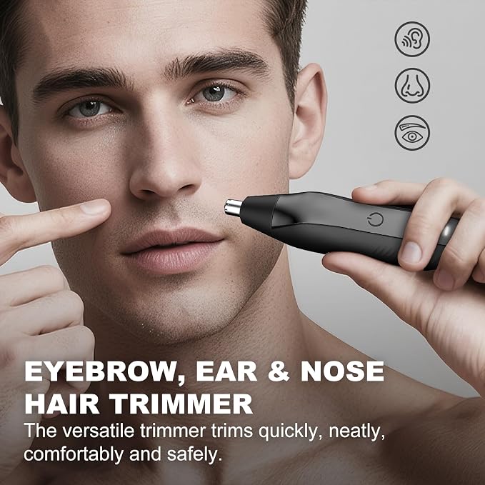 OMAMORI Nose Hair Trimmer for Men - 16000RPM Motor, LED Power Display, Portable Electric Ear & Eyebrow Grooming Kit, Nose Hair Cutter & Remover, Face & Body Clipper, Gift for Men, Black