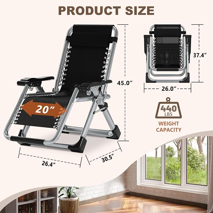 Comfy Folding Recliner Chair -Bedroom Living Room Chairs | Patio Lounge Chair with Removable Cushion for Indoor Outdoor