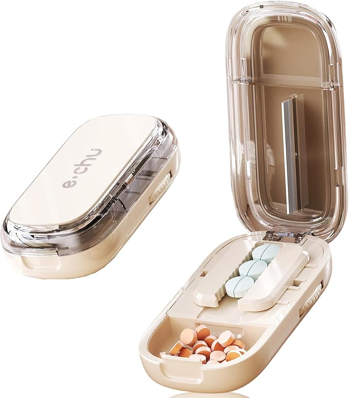 DUBSTAR Pill Cutter Splitter for Cutting Multiple Pills, Pill Cutter Splitter for Small and Tiny Pills (Clear Beige)