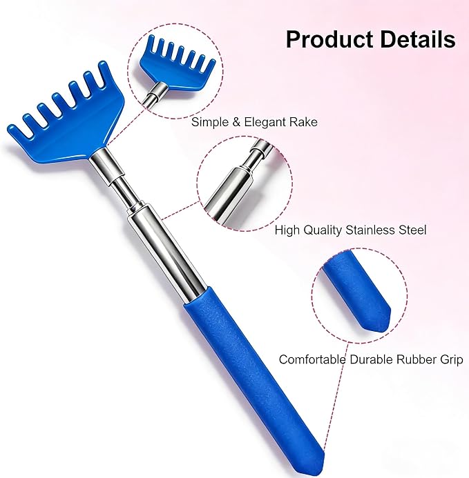 2 Pack Back scratchers Set,Stainless Steel Back Scratcher Extendable | Rubber Handles Stainless Heads,for Back,Neck,Shoulders,Beautiful Present Packaging Gifts for Thanksgiving,Christmas (Blue)