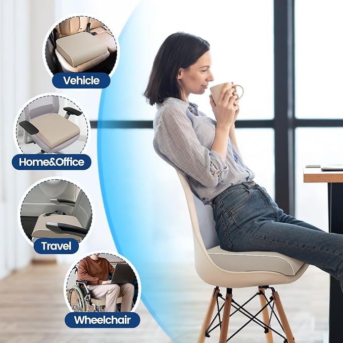 SweetSlubr Seat Cushion for Tailbone Pain Relief, Office Chair Cushion, Memory Foam Large Chair Pad with Non-Slip Cover for Soft Support at Office Chair, Car Seat, Airplane Beige/Large