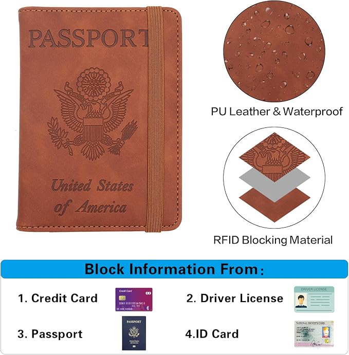 Melsbrinna Premium Leather Passport Holder Covers Case, Waterproof Rfid Blocking Travel Wallet Passport Holder with Pen Holder, Cute Passport Book for Women/Men