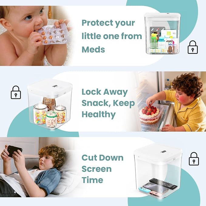 Medicine Lock Box for Safe Medication, Clear Lockable Storage Box for Snacks Food, Phone Lock Boxes with Combination Code for Home/Dorms/Office Storage Lockers (White)