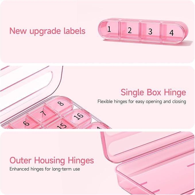 Zoksi Monthly Pill Organizer 1 Time a Day, 30 Day Pill Box Organizer Once a Day, One Month Large Pill Case for Travel, 31 Day Daily Medcine Container for Vitamins, Supplement & Medication (Pink)