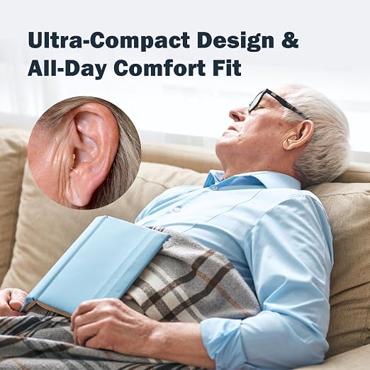 Hearing Aids for Seniors, Smallest In-Ear Mini OTC Hearing Aids for Women, Rechargeable Hearing Amplifier Adults with Noise Cancellation In-Ear Design, Comfort Fit and Charging Box, Beige