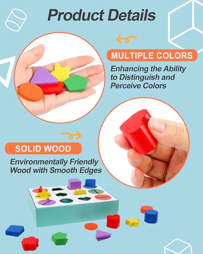 Dementia Activities for Seniors - Geometric,Colors & 12-Hold Color Shape Sorting Box Game | Memory & Cognitive Training Puzzle | Ideal Alzheimer's Sensory Gift for Elderly