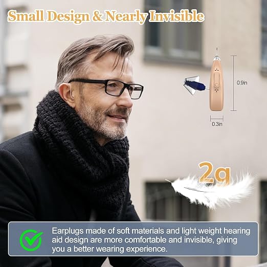 Rechargeable Hearing Aids for Seniors Adults Hearing Loss, Receiver-In-Canal(RIC) Hearing Amplifier, Three Noise Reduction Modes, Comfortable Fit, OTC (Beige)