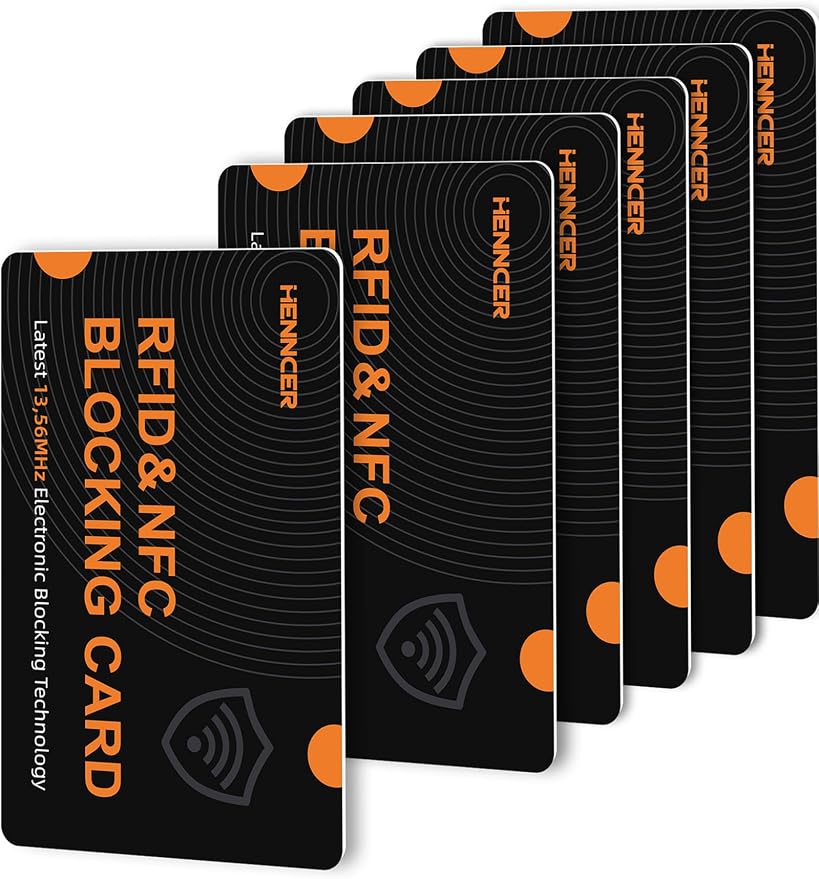 RFID Blocking Card, NFC Debit Credit Card Passport Protector, Entire Wallet Protection Blocker Set for Men & Women, Smart Slim Design Perfectly fits in Wallet and Purse (Blackorange, 6)