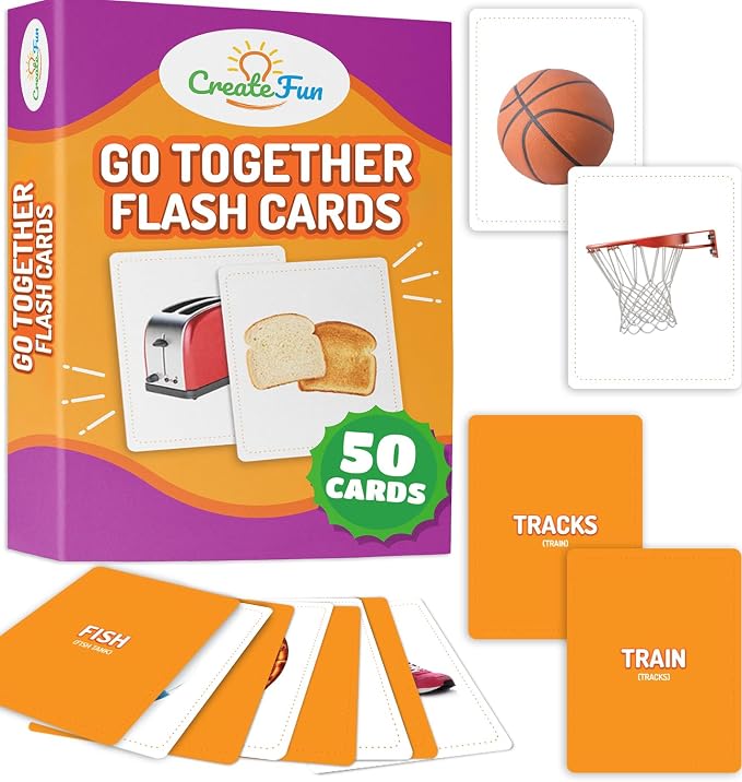 Go Together Flash Cards, 50 Real Matching Picture Cards, 25 Pairs | Cognitive tool - Kids,Adults,Speech therapy,ESL,Autism learning,Dementia activities,Memory,Language Development & Classroom